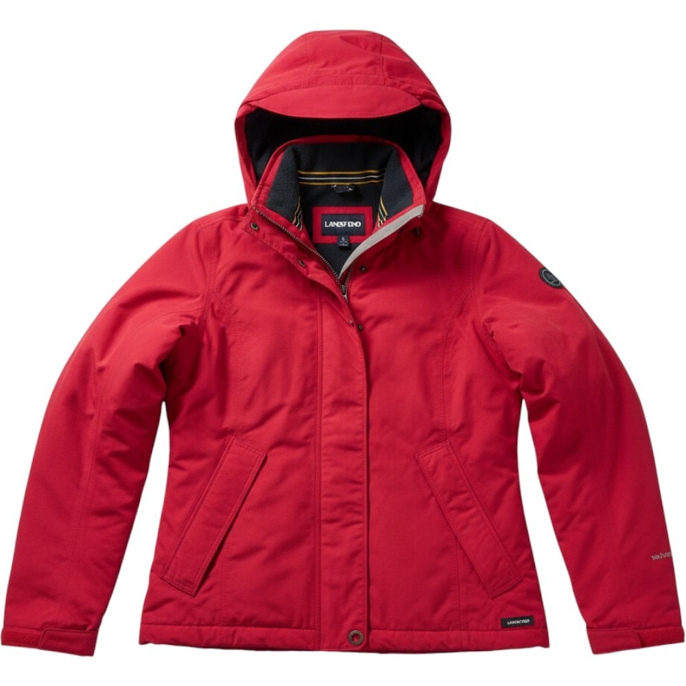 Lands' End Red Squall Hooded Fleece Lined Jacket Womens Medium 10-12 475027